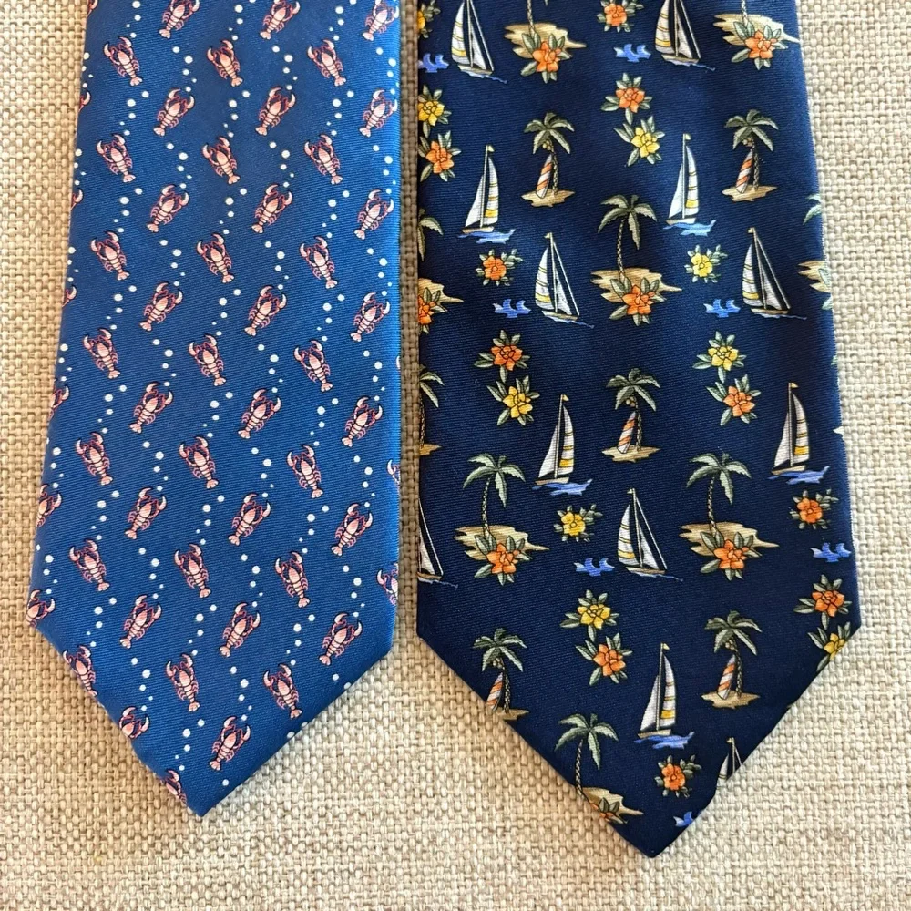 Lobster and Tropical Nautical Silk Ties - Coastal Preppy Bundle (2)